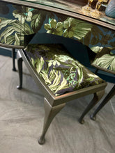 Load image into Gallery viewer, Vintage Dressing Table decoupaged in Limerence with a matching velvet upholstered stool.

