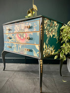 Beautiful 3 drawer chest in Flora Fantastisa Teal (cerulean) combined with Copper Highlights