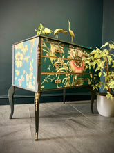 Load image into Gallery viewer, Beautiful 3 drawer chest in Flora Fantastisa Teal (cerulean) combined with Copper Highlights
